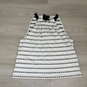 Loft Top Women Halter Neck White Black Striped Ribbon Tie Sleeveless Blouse M